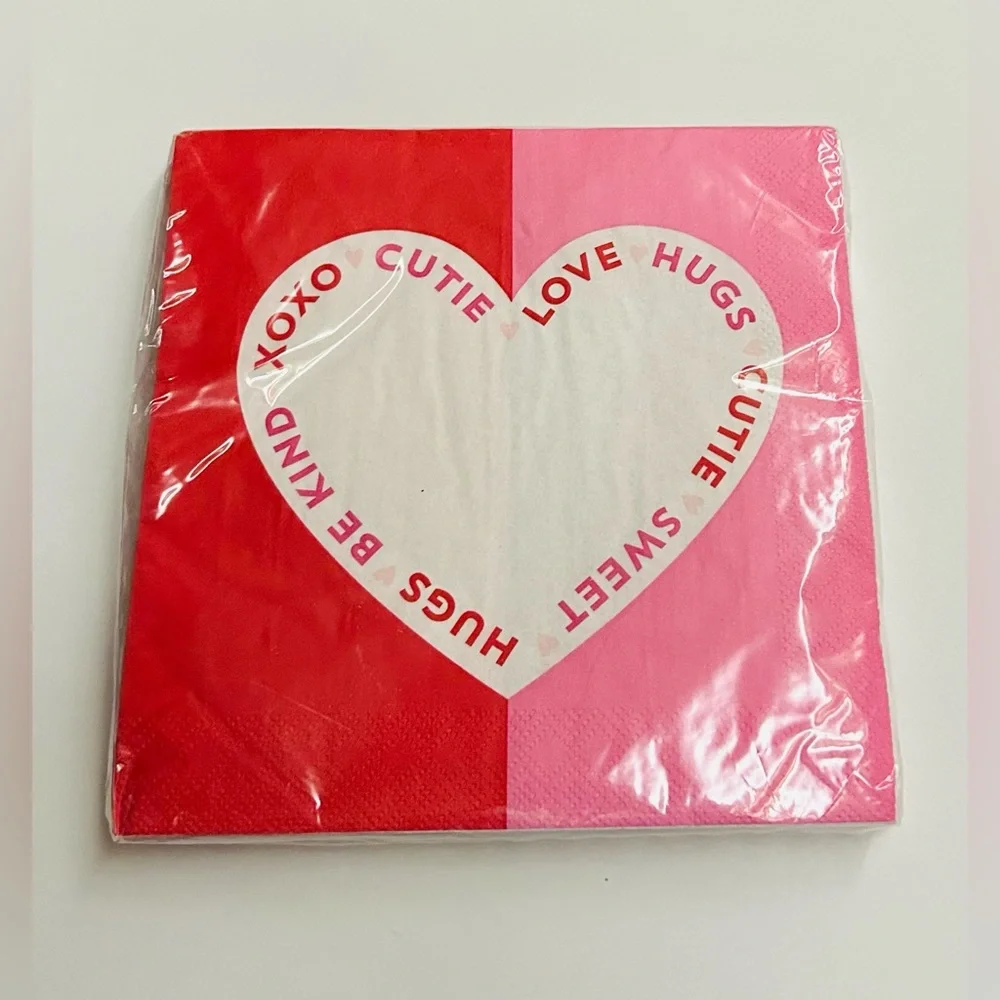 New 12 Valentine Textures Napkins Red Pink Heart 6 1/2